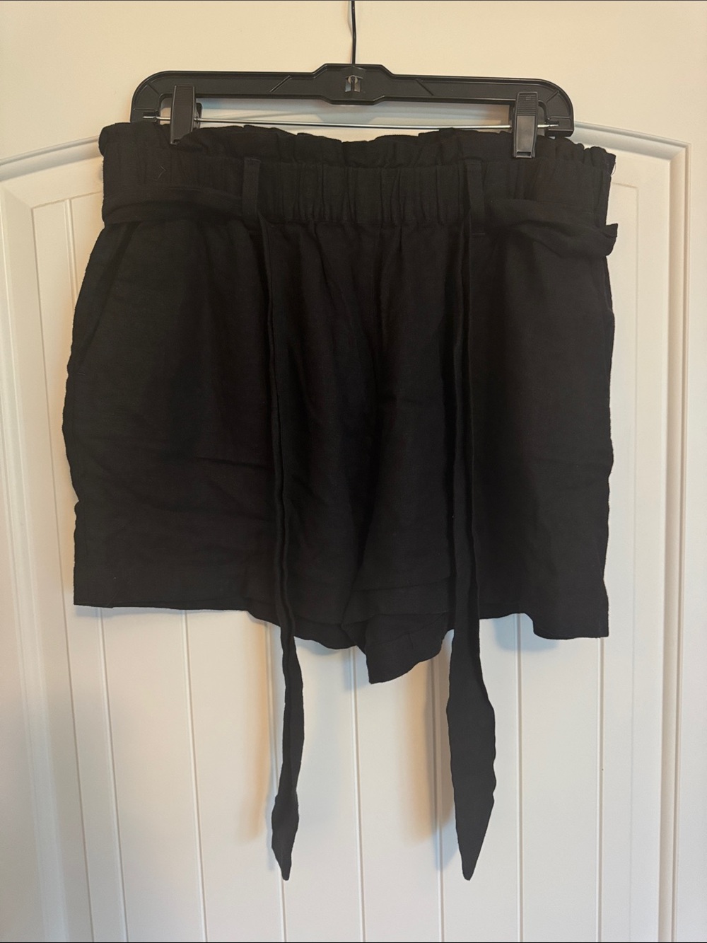 Michael Kors Black High-Waist Paperbag Shorts with Tie